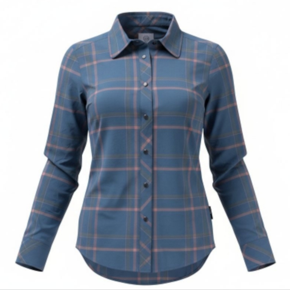 Woman Blue and Pink Plaid Shirt Jacket